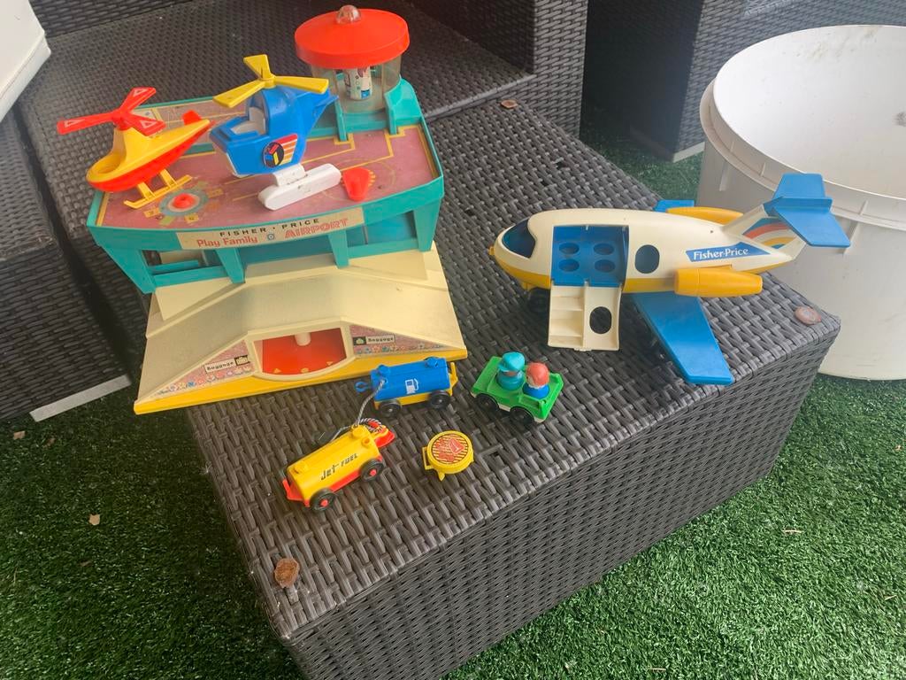 Vintage Fisher-Price Airport Speelset met Vliegtuig TEAB, Ophalen, Gebruikt, Speelset