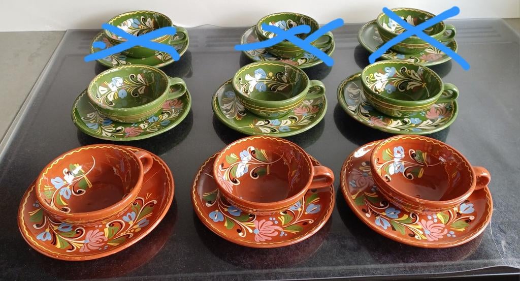 Zes vintage soepkommen met schotel, Ophalen of Verzenden