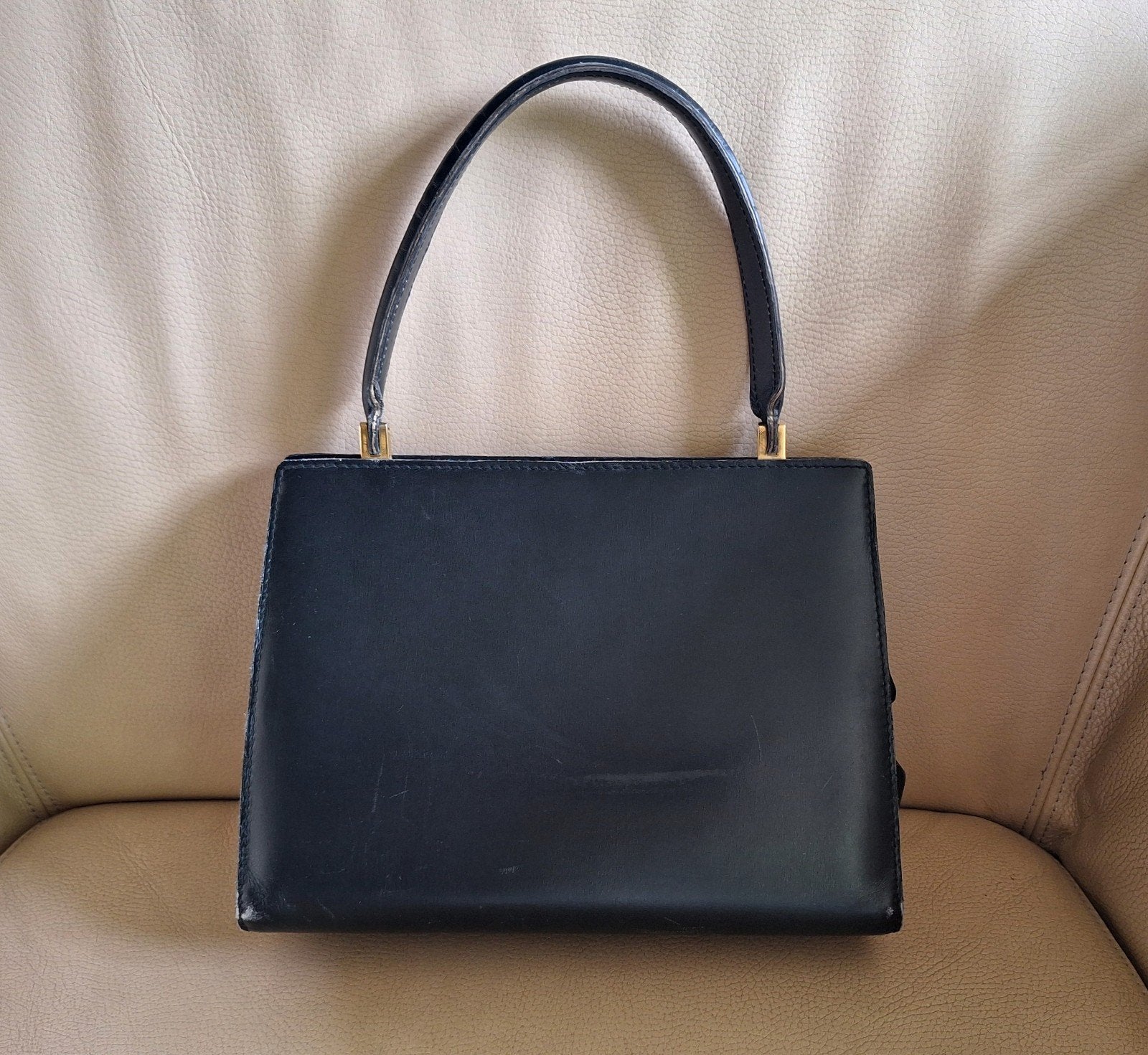 Vintage lederen handtas, zwart, Louba/Parijs., Ophalen of Verzenden, Zo goed als nieuw, Zwart