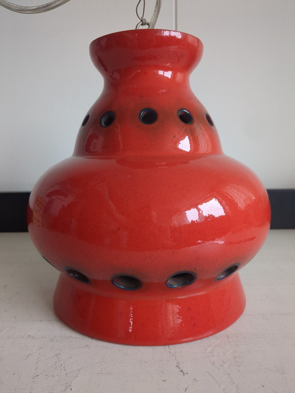 Vintage oranje keramieken hanglamp, Huis en Inrichting, Lampen | Hanglampen, Gebruikt, Keramiek, E27 (groot), Ophalen