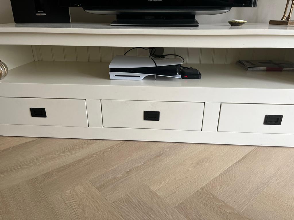 Wit TV-meubel met lades en open vak, Ophalen, Gebruikt, 150 tot 200 cm, Minder dan 100 cm