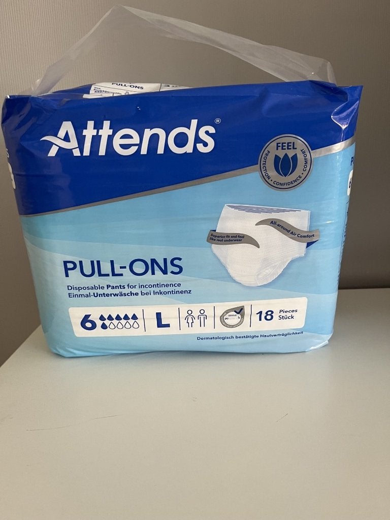 Nieuwe Attends absorberende broekjes maat L 21 pakken, Diversen, Verpleegmiddelen, Ophalen, Nieuw