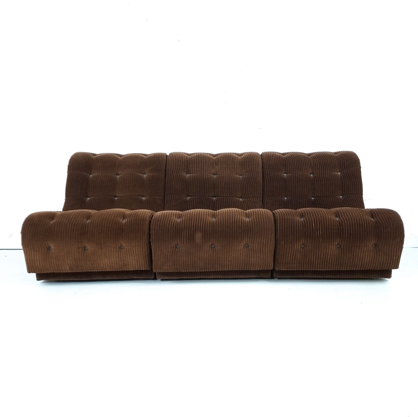 Vintage elementenbank 3 delen gecapitonneerd bruin corduroy, Gebruikt, 75 tot 100 cm, Ophalen of Verzenden, X