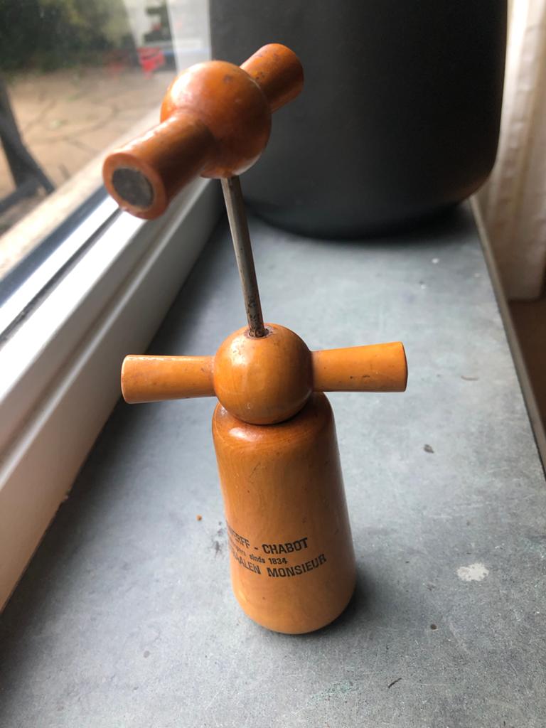 Houten kurkentrekker - schroefmechanisme dubbele handgreep, Verzamelen, Ophalen of Verzenden, Gebruikt