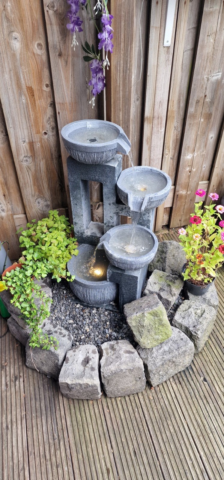 Tuinfontein met 3 niveaus en LED-verlichting, Tuin en Terras, Ophalen, Gebruikt, Graniet, Fontein