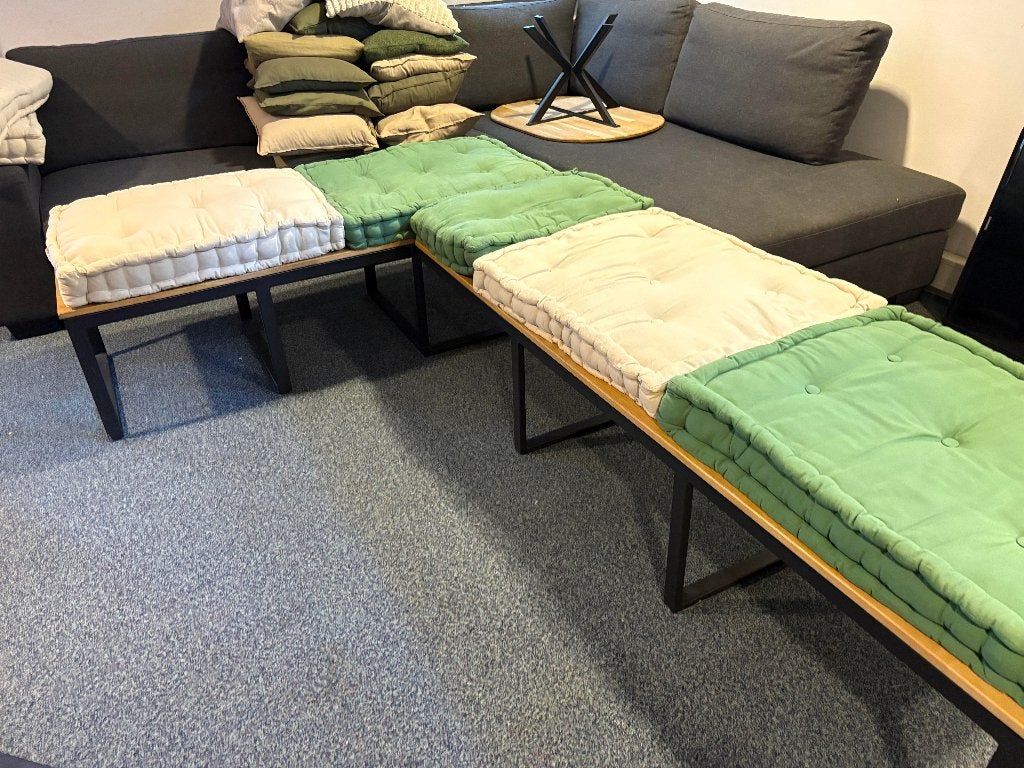 Eikenouten hoekbank eettafel met metalen frame, Huis en Inrichting, Ophalen, Hoekbank, Zo goed als nieuw, 150 cm of meer