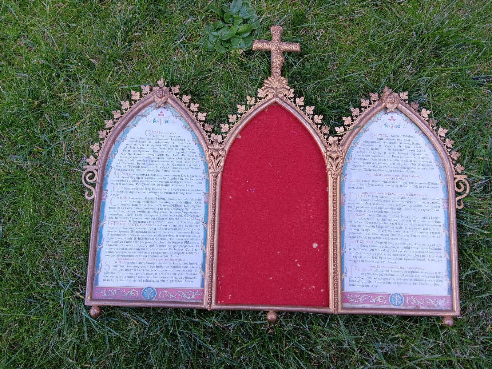 Antiek Neogotisch Altaarcanonbord (Drieluik, 19e Eeuw), Ophalen of Verzenden, Ovaal, Minder dan 50 cm