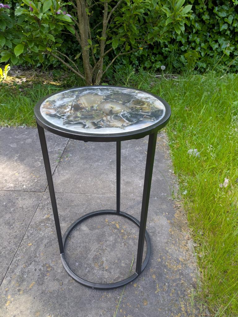 Ronde bijzettafel met agaat blad - 30x50 cm, Ophalen