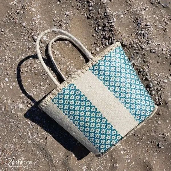 Stijlvolle palmblad shopper met turquoise patroon, Ophalen of Verzenden, Nieuw, Blauw, Shopper