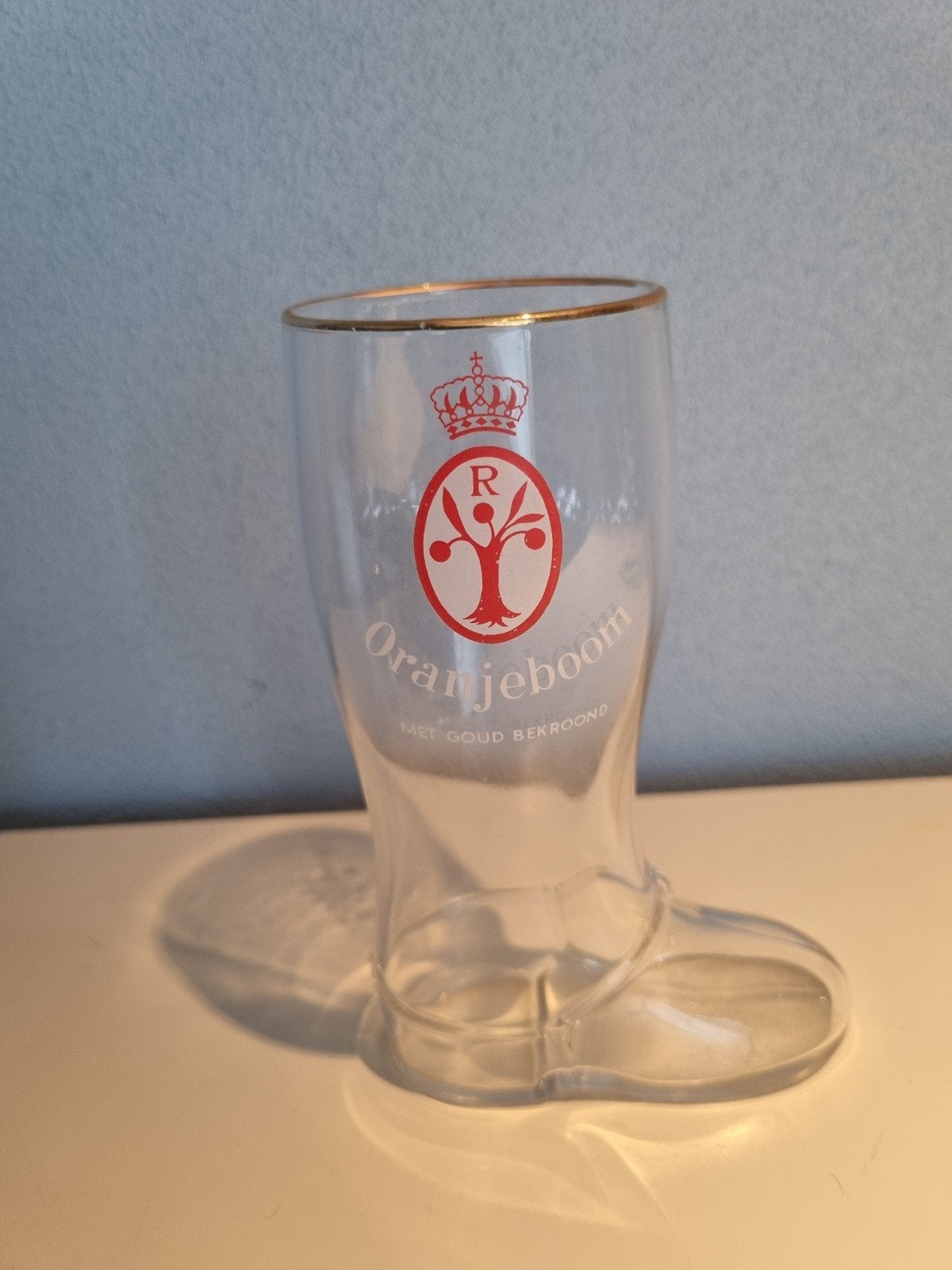Vintage Oranjeboom laars glas - Met goud bekroond, Verzamelen, Ophalen, Zo goed als nieuw