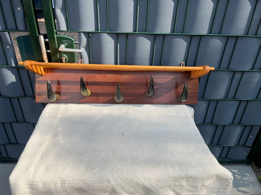 Vintage kapstok met echte hoorns, Wandkapstok, Gebruikt, Ophalen of Verzenden, Minder dan 100 cm