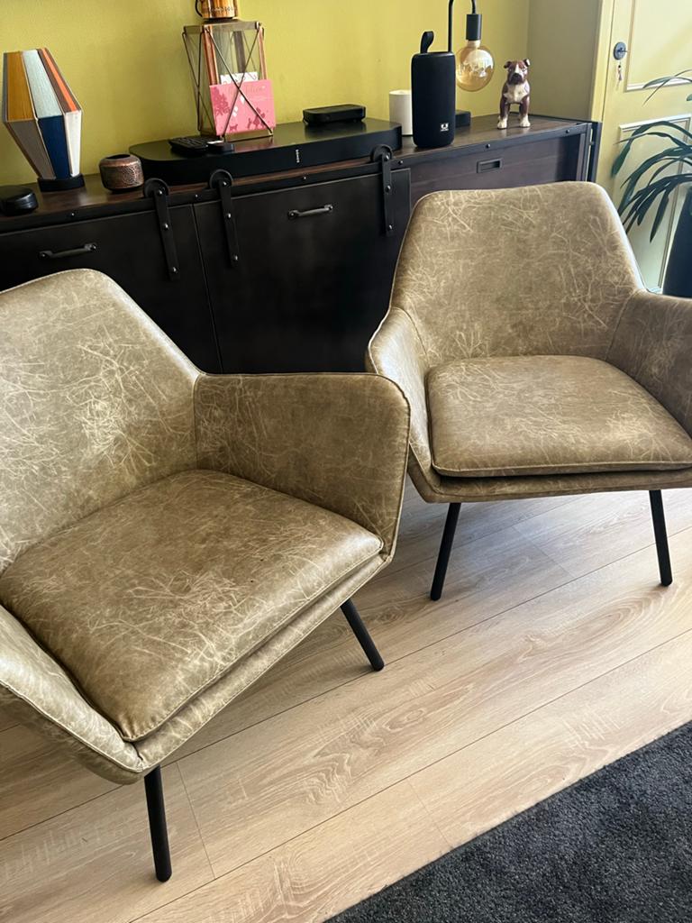 2 comfortabele kuipstoelen groen/grijs, Huis en Inrichting, Ophalen, Gebruikt, Twee, Overige kleuren