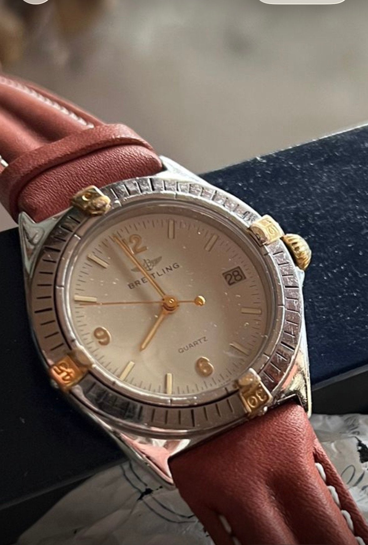 Breitling Callisto Quartz 36 mm horloge met doos en papieren, Leer, Staal, Breitling, Polshorloge