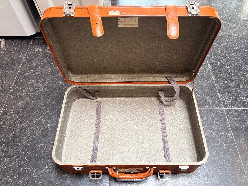 Vintage Reiskoffer, 60 tot 70 cm, Gebruikt, Slot, Leer