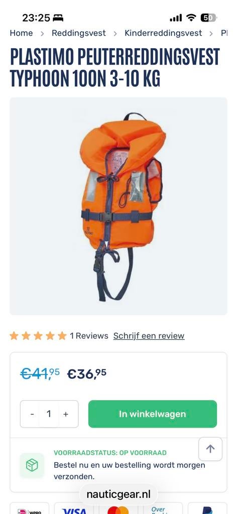 Plastimo Peuterreddingsvest Typhoon 100N 3-10 Kg, Ophalen of Verzenden, Zo goed als nieuw