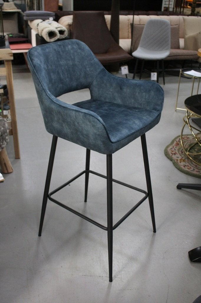 Luxe barstoelen barkrukken metaal velvet blauw Petrol, Ophalen, 5 krukken of meer, Met voetsteun, 60 tot 90 cm