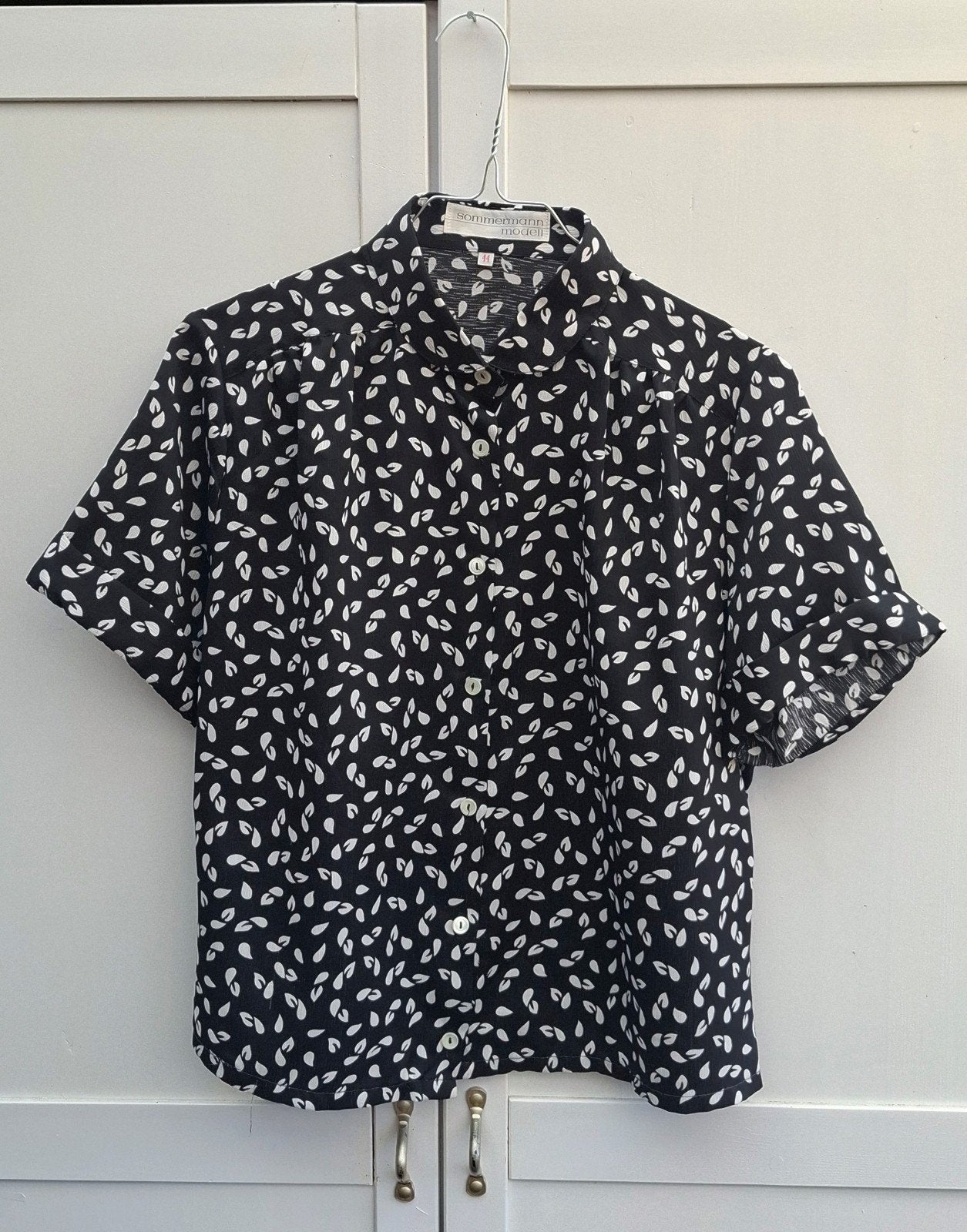 Vintage blouse, geschat maat 38/40 - zwart + wit patroon, Maat 38/40 (M), Sommermann Modell, Zwart, Onbekend