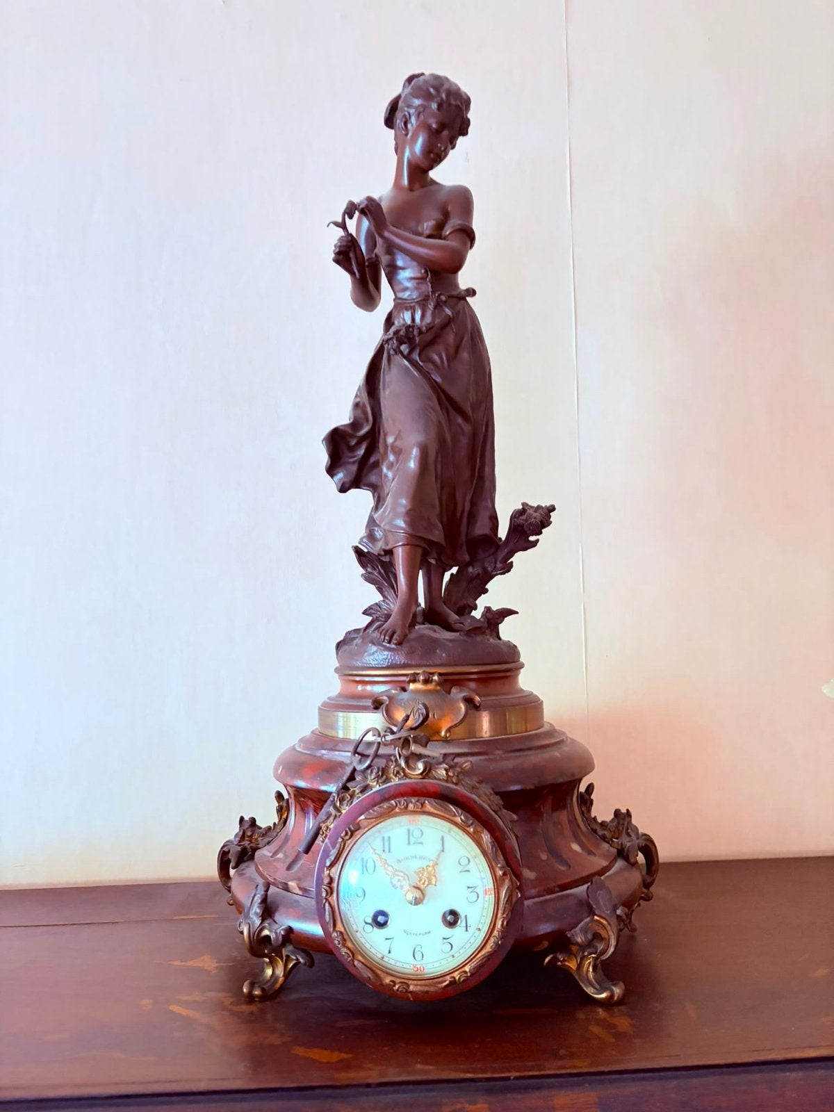 Antieke pendule met bronzen beeld - Rotterdam, Antiek en Kunst, Ophalen