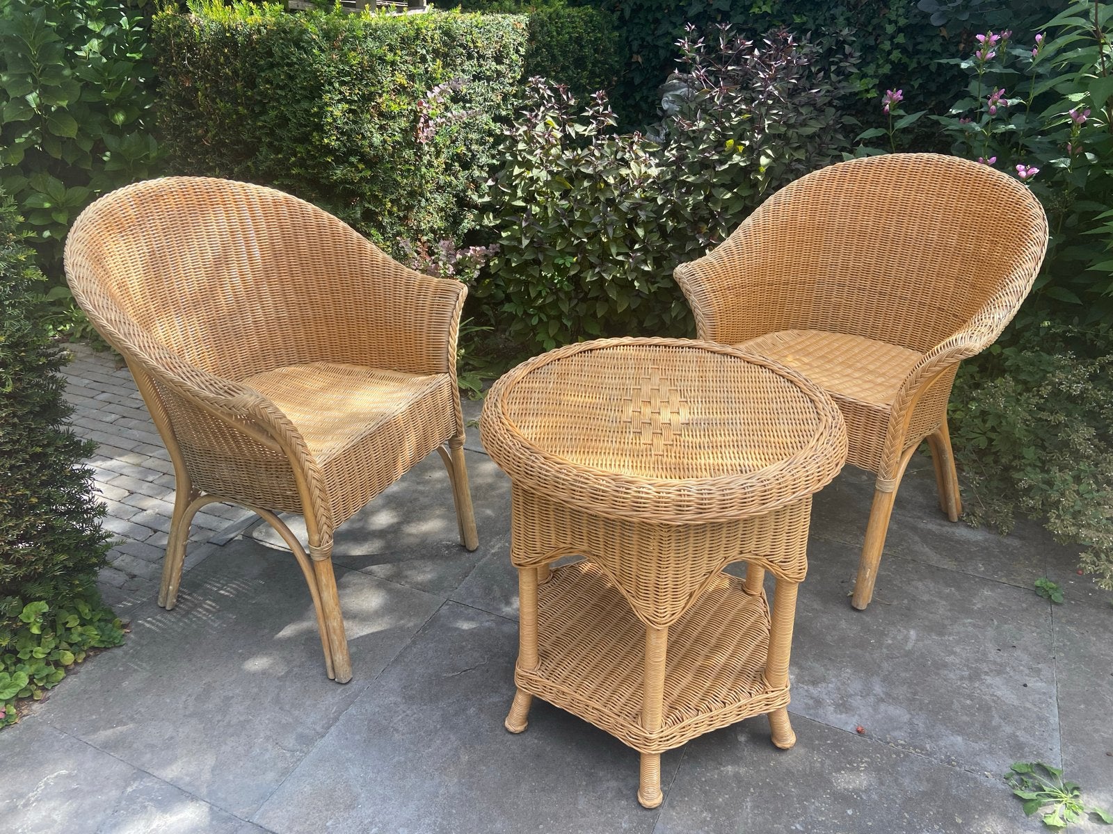 Rotan stoelen en bijzettafel set - Zo goed als nieuw, Ophalen, Twee, Overige kleuren, Riet of Rotan