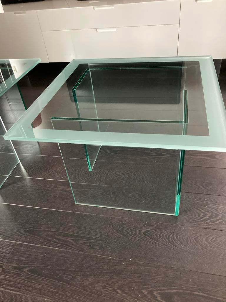 3 Glazen salontafels 60x60cm, Ophalen, Gebruikt, 100 tot 150 cm, Vierkant