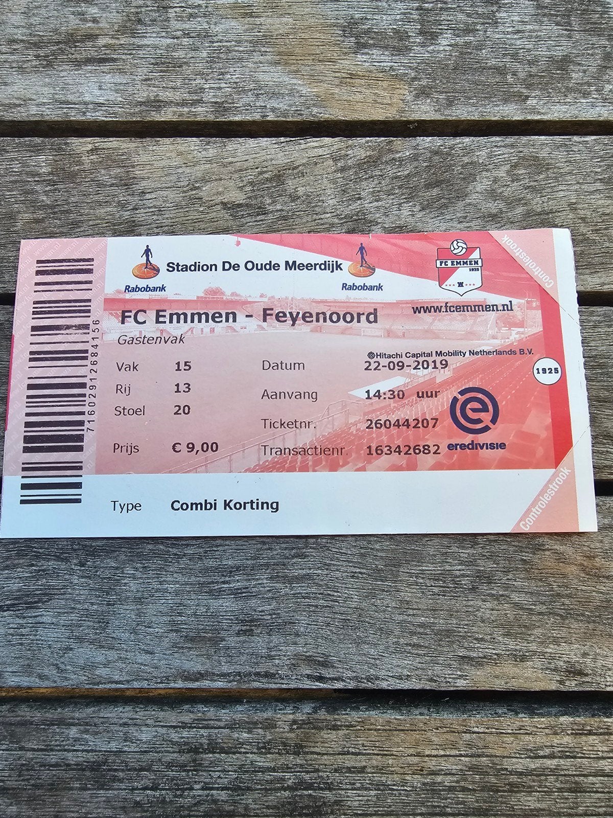 kaartje fc emmen-feyenoord 22-09-2019, Verzenden, Feyenoord, Poster, Plaatje of Sticker