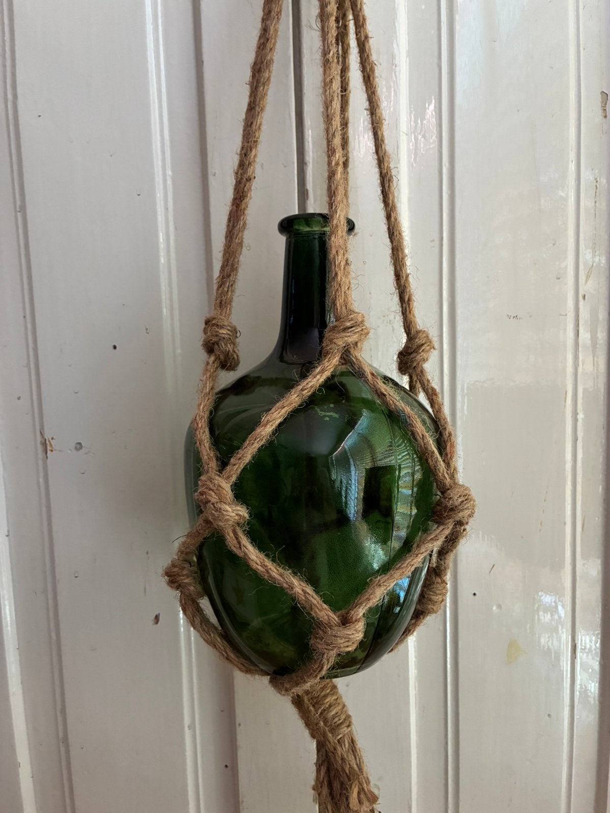 Vintage Macramé hanger met groene grote fles, Ophalen of Verzenden, Gebruikt