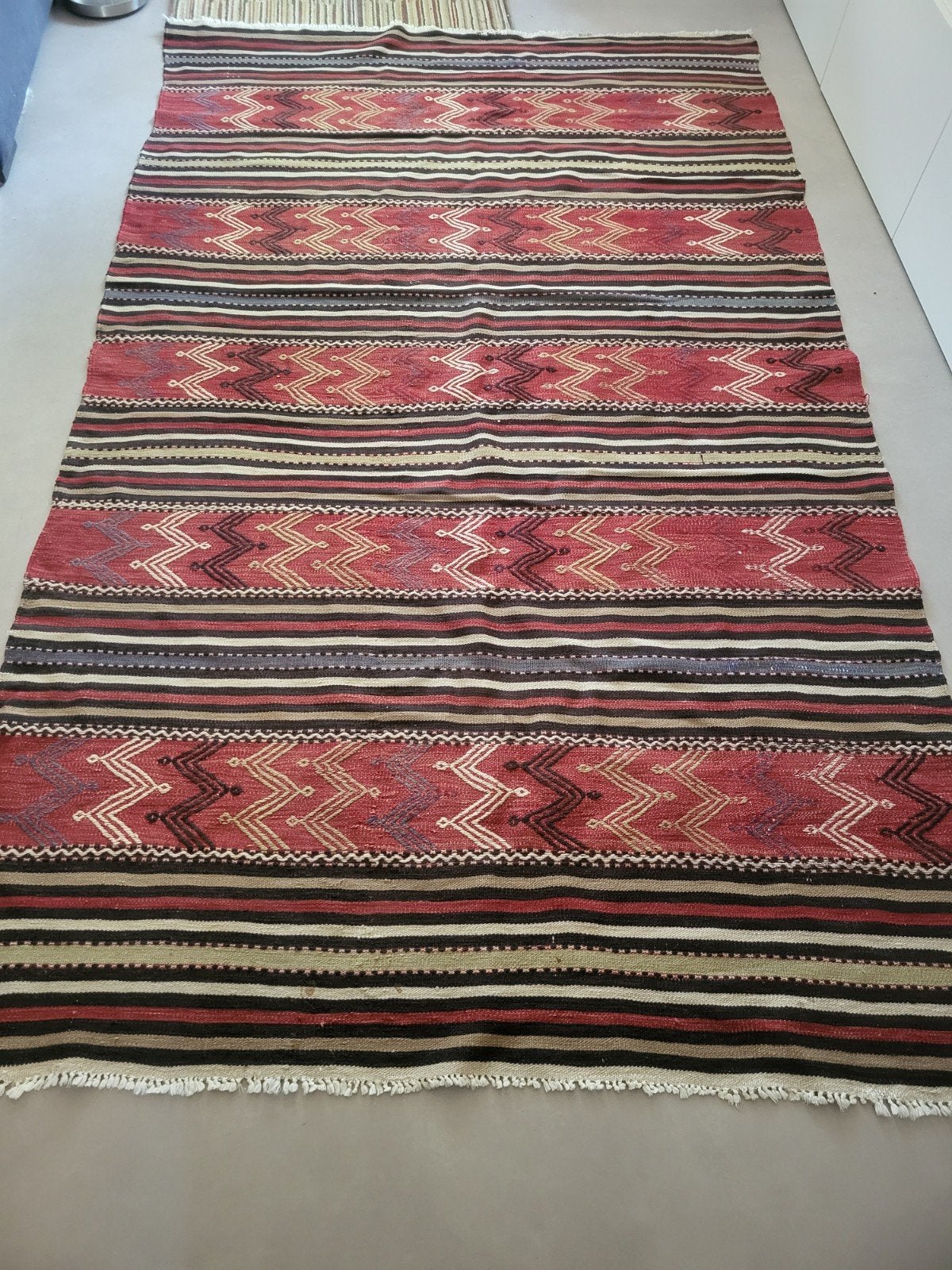 Handgeweven Turkse Kelim wollen vloerkleed 150x250, Ophalen, 100 tot 150 cm, 200 cm of meer, Zo goed als nieuw