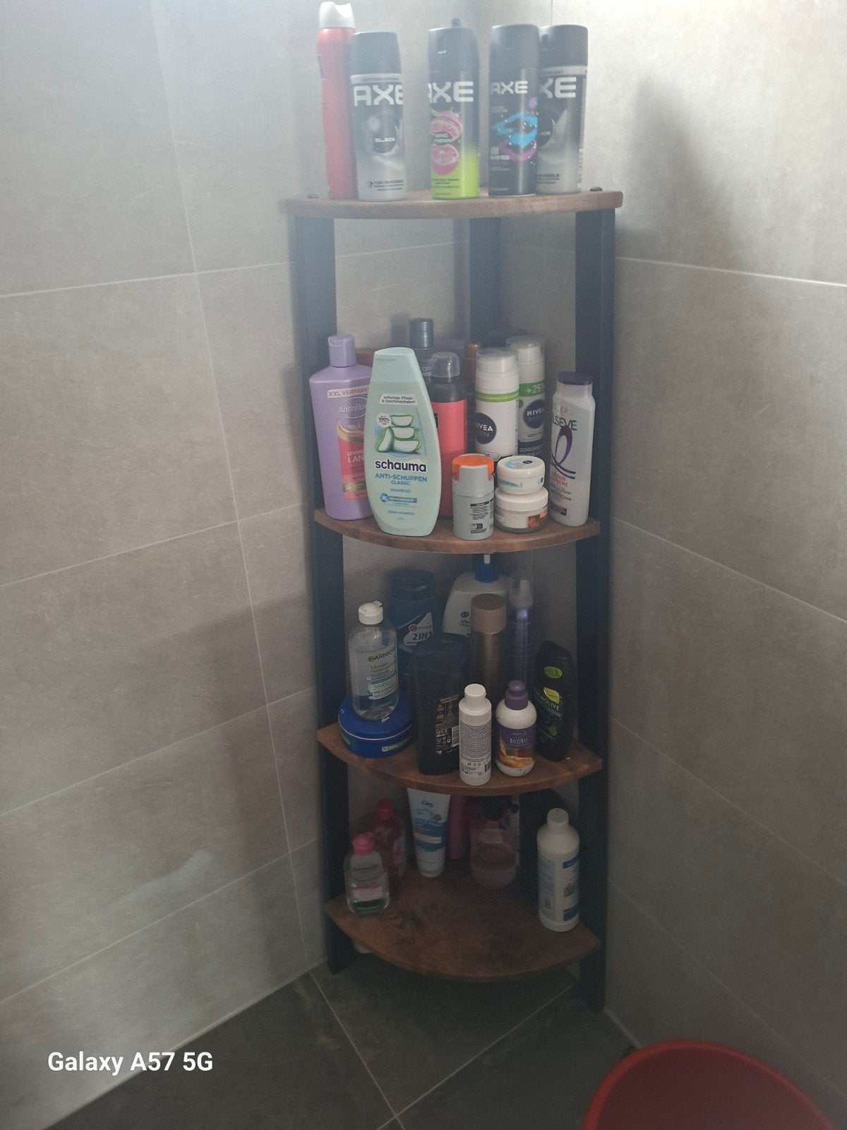 Badkamer hoekrek met 5 planken - Bruin/Zwart, Ophalen of Verzenden