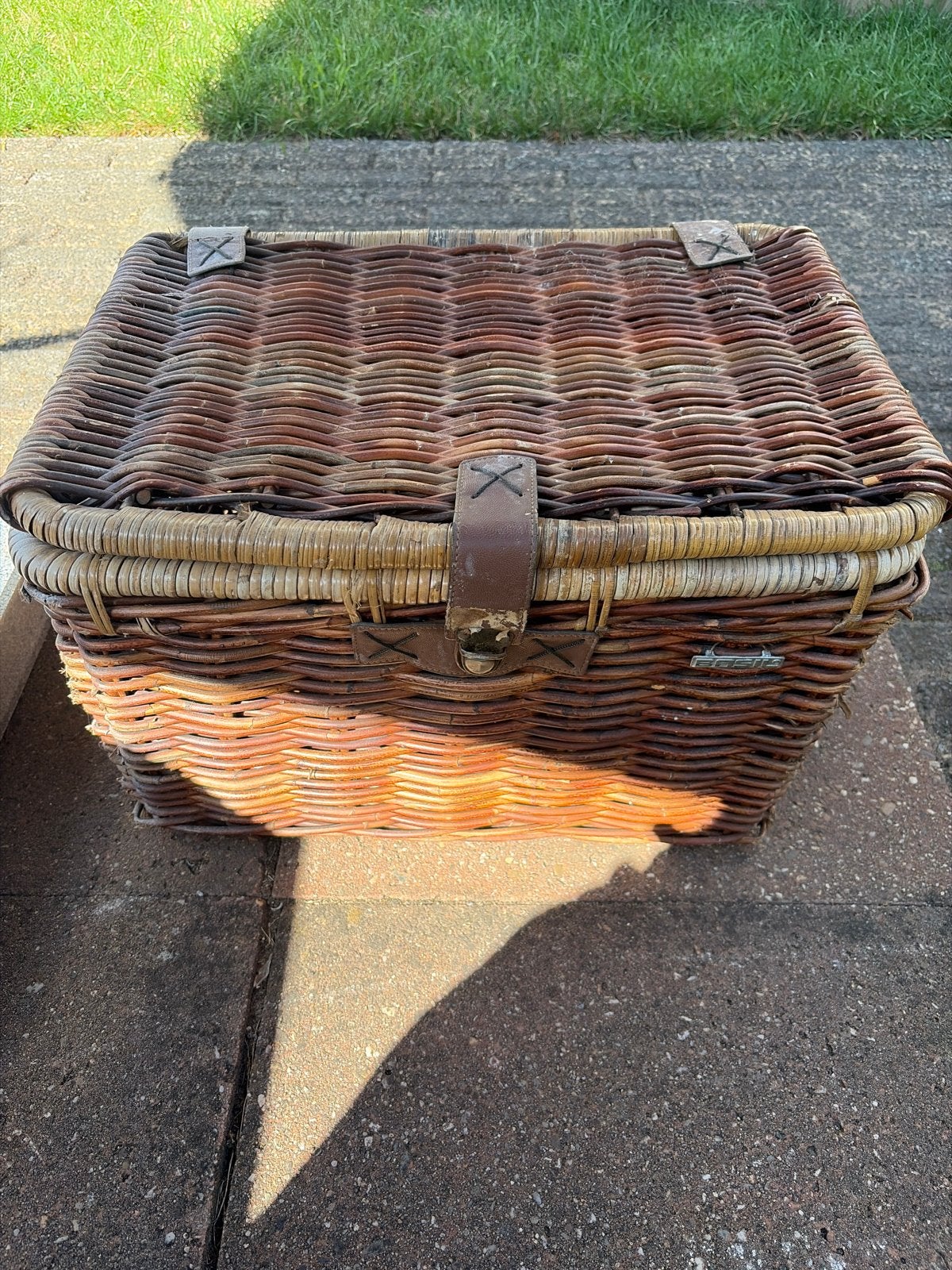 Vintage Basil Fietsmand - Rotan met Deksel, Ophalen of Verzenden, Gebruikt, Fietsmand