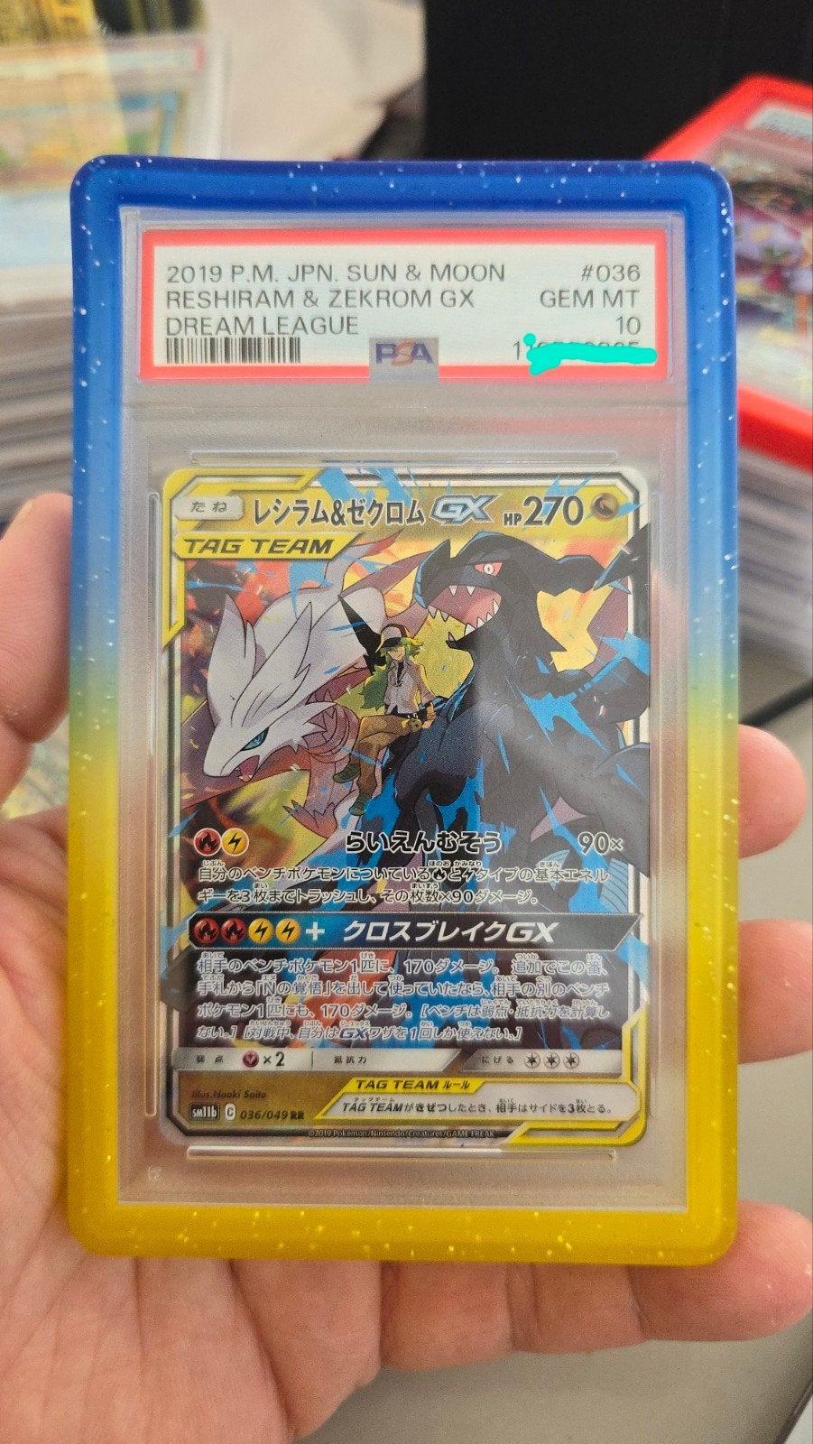 PSA 10 Reshiram & Zekrom GX #036 - Dream League, Ophalen of Verzenden, Nieuw, Losse kaart, Foil