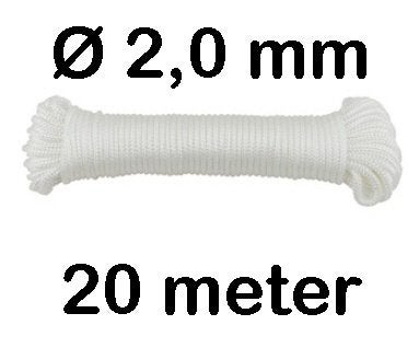 Nylon Koord Touw Lijn 20 m meter Diameter Ø 2 mm - Kleur Wit, Ophalen of Verzenden, Zo goed als nieuw