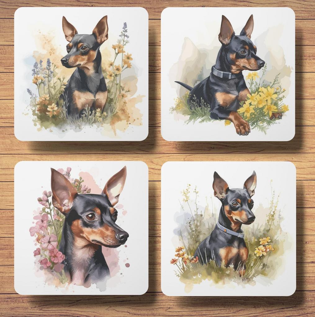 Dwergpincher Aquarel onderzetters met houder, Ophalen of Verzenden, Nieuw, Glas of Kopje