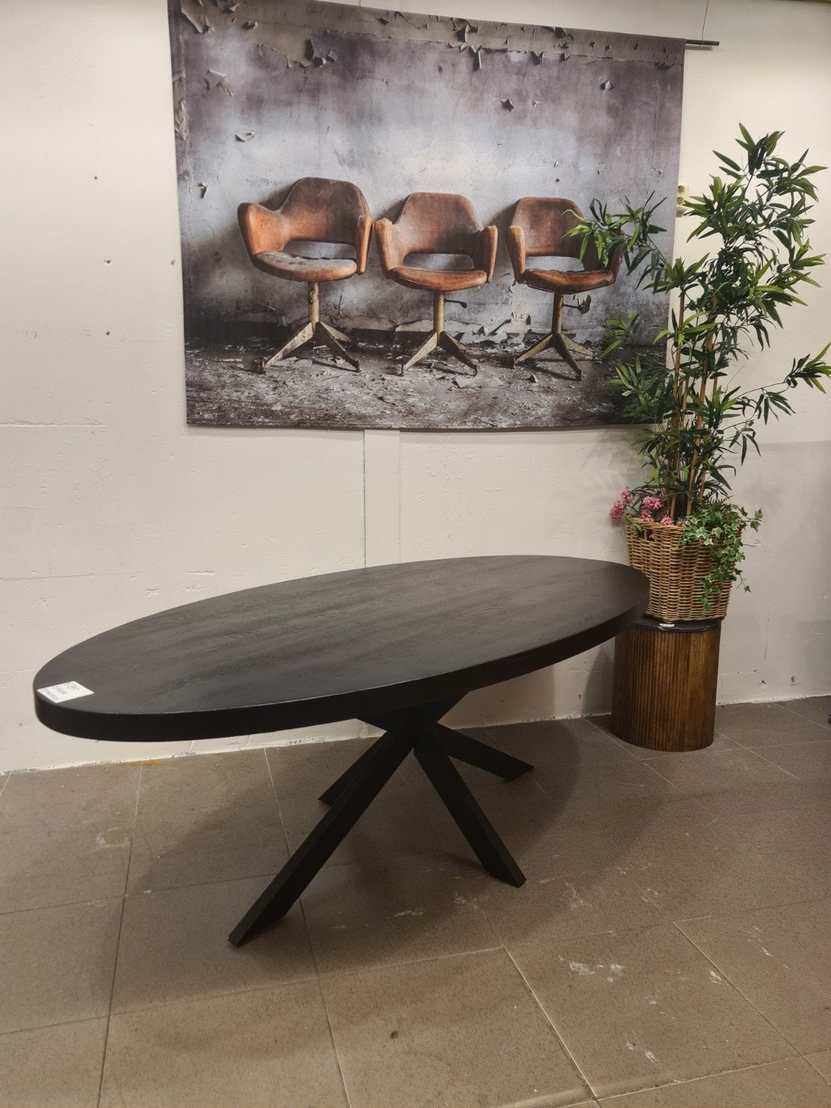 nieuwe eettafel ovaal 220x110cm zwart eikenhout spinpoot, Ophalen, Hout, Zwart, .