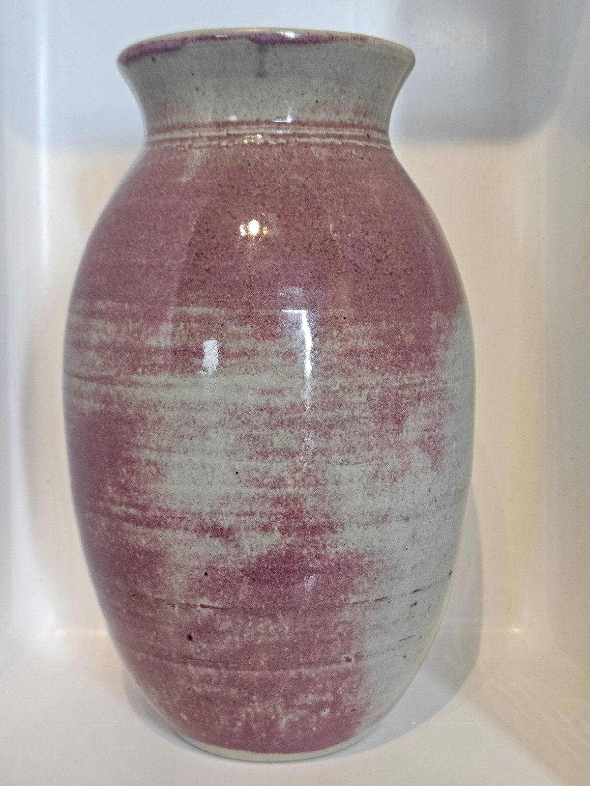 Grote vintage artisan vaas in groen en rood glazuur 28 cm, Verzenden