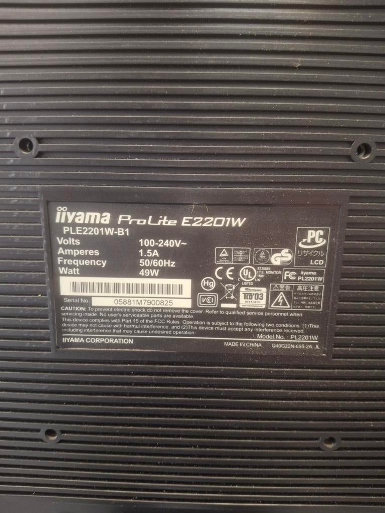 Iiyama ProLite E2201W-B1 Monitor - 22 inch, Computers en Software, Monitoren, Gebruikt, Iiyama, Kantelbaar, Full HD