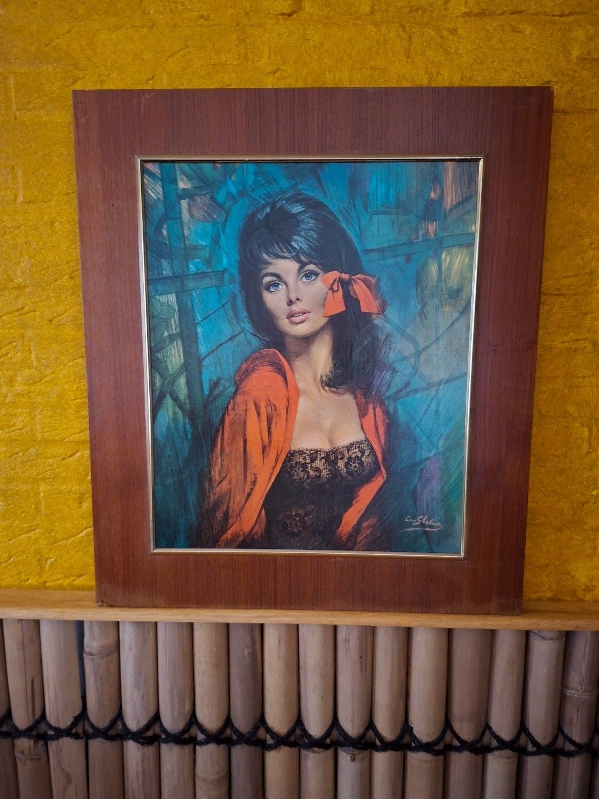 Vintage Schilderij Lou Shabner Pin-up jaren 60 kitsch, Ophalen, Vintage, Ingelijst, Print