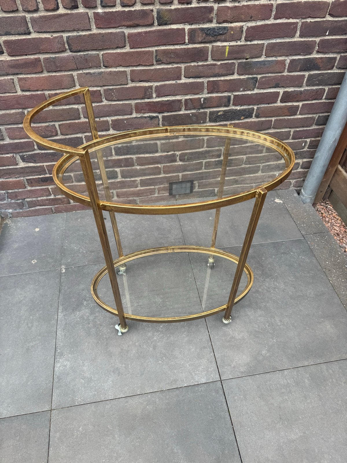 NU OPHALEN IN HAREN: Gouden serveerwagen met glazen bladen, Ophalen, Minder dan 50 cm, Gebruikt, 50 tot 100 cm