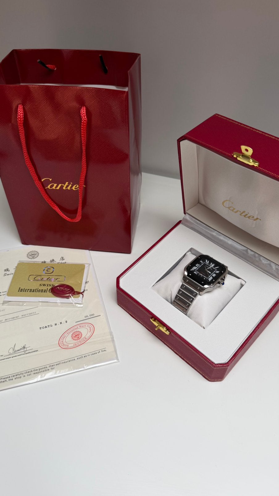 Cartier Santos de Cartier Silver Black 40MM Horloge, Zwart, Nieuw, Ophalen of Verzenden, Waterdicht
