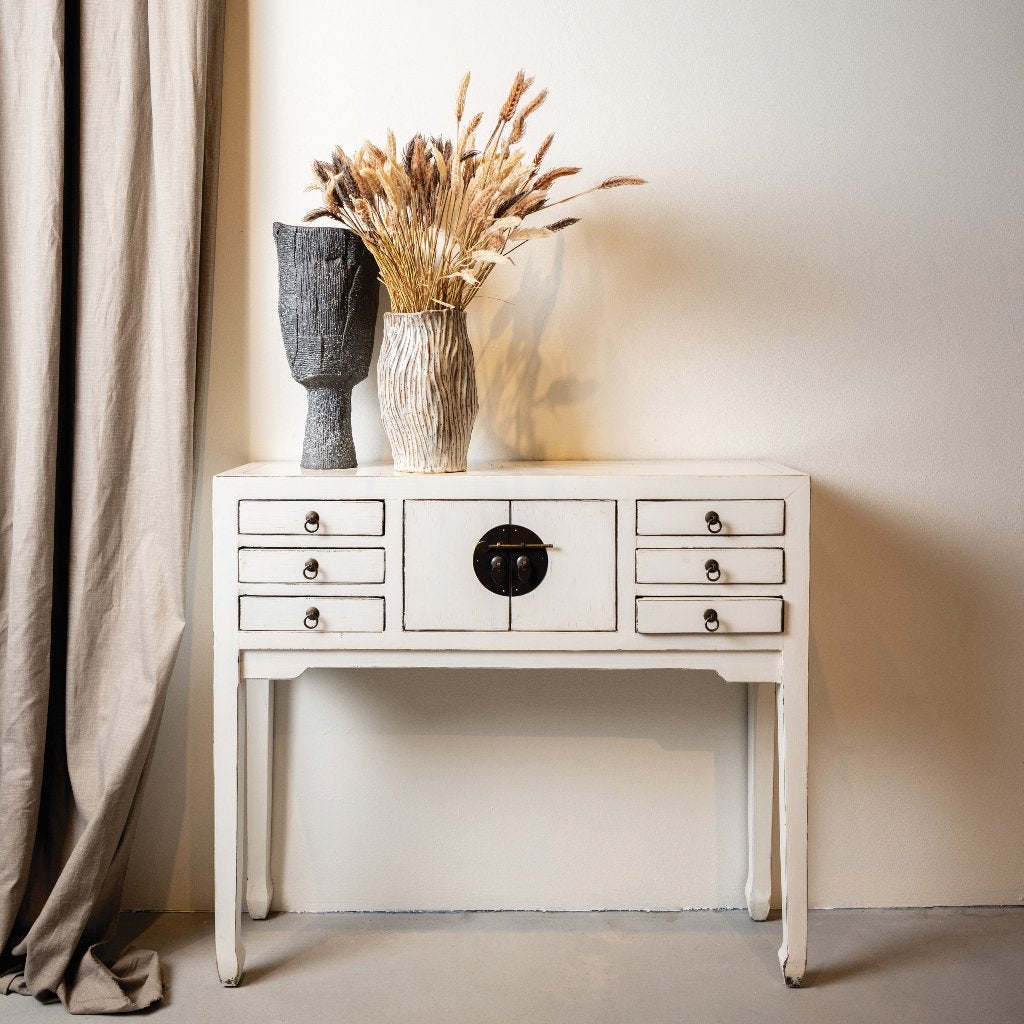 Nieuwe Vintage Chinese sidetable in white Elmwood 100 cm, Ophalen