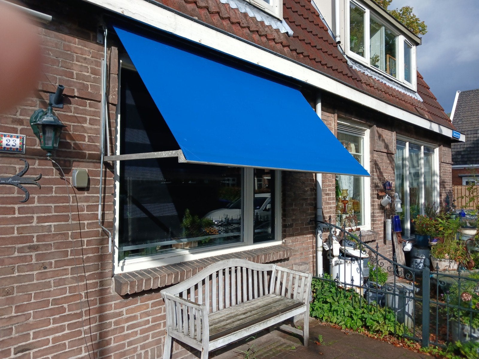 2 Zonneluifels 2.5 meter blauw, Tuin en Terras, Ophalen, Gebruikt, 250 cm tot 450 cm, Uitvalscherm