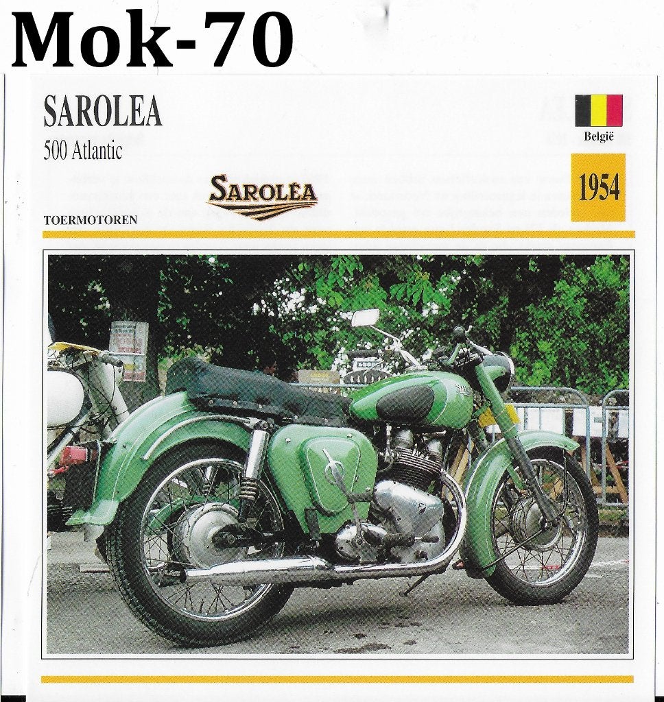 Mok70 motorkaart sarolea 500 atlantic ( 1954 ), Ophalen of Verzenden, Zo goed als nieuw, Auto's