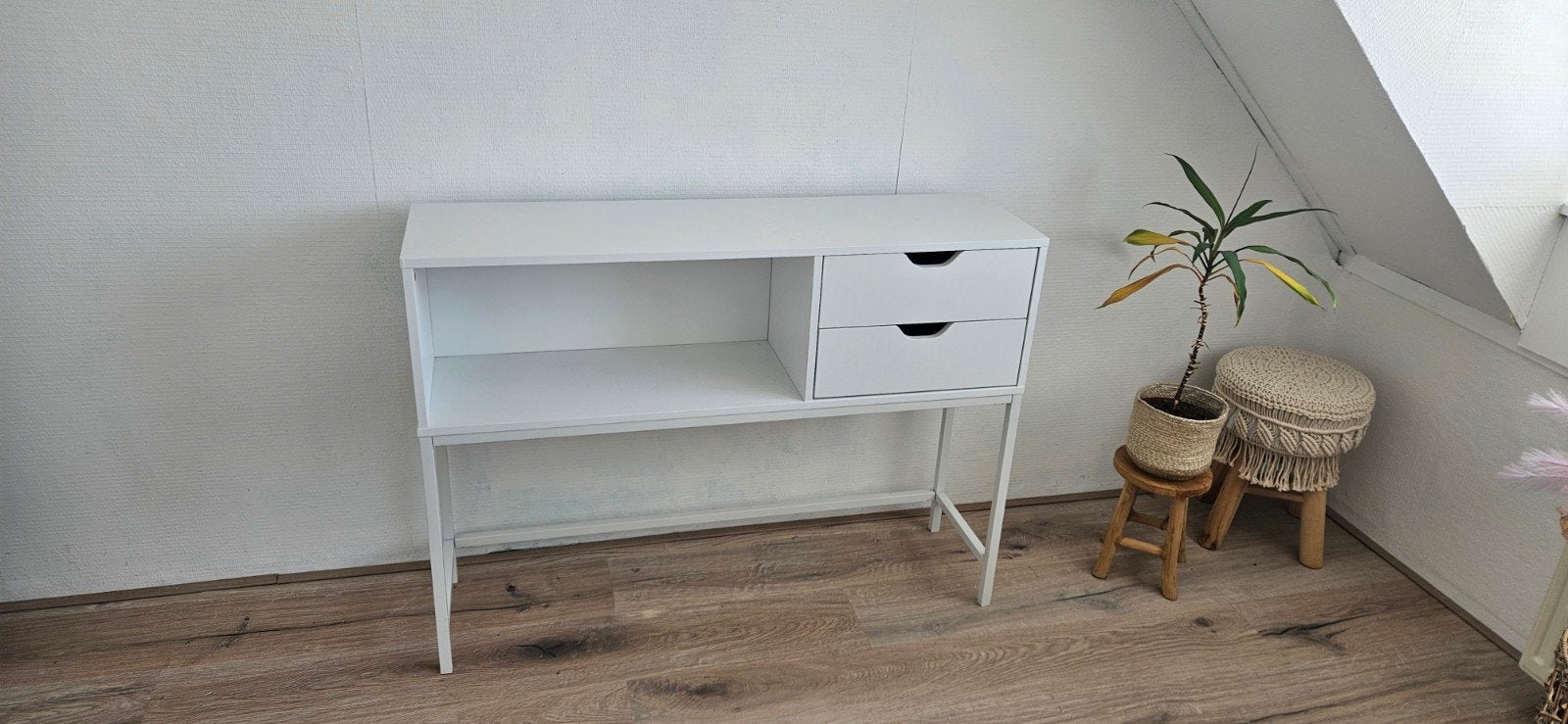 Wit bureau met lades en opbergruimte/of sidetable, Ophalen, Met lades, Spaanplaat of MDF, Zo goed als nieuw