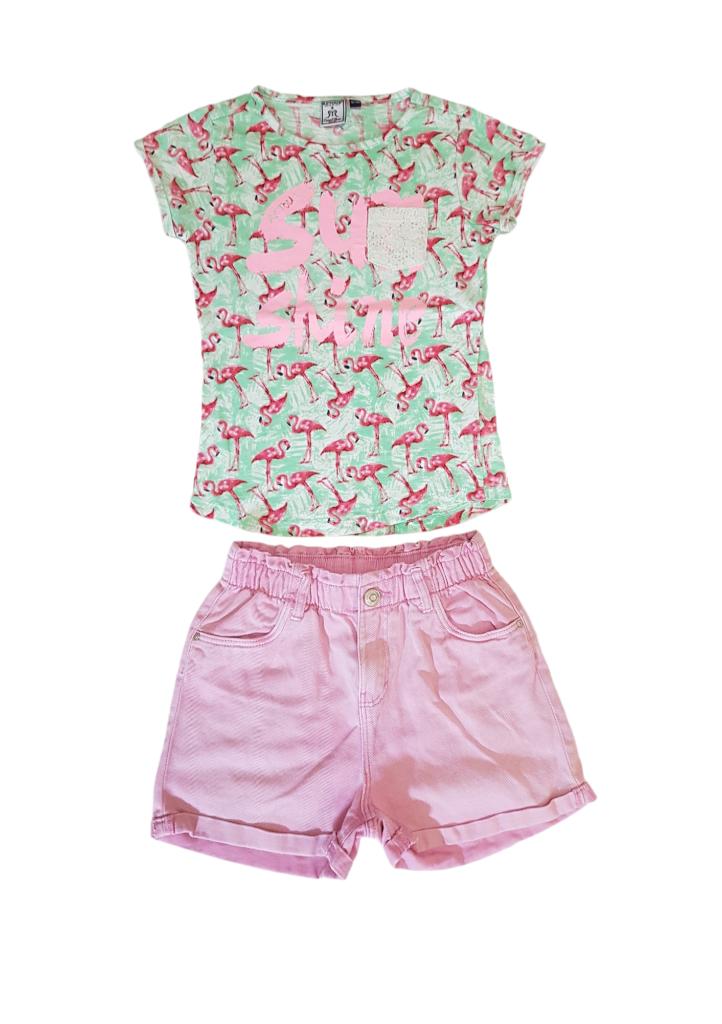 Leuk roze C&A shortje met hoge elastische taille maat 152., Broek, C & A, Zo goed als nieuw, Verzenden