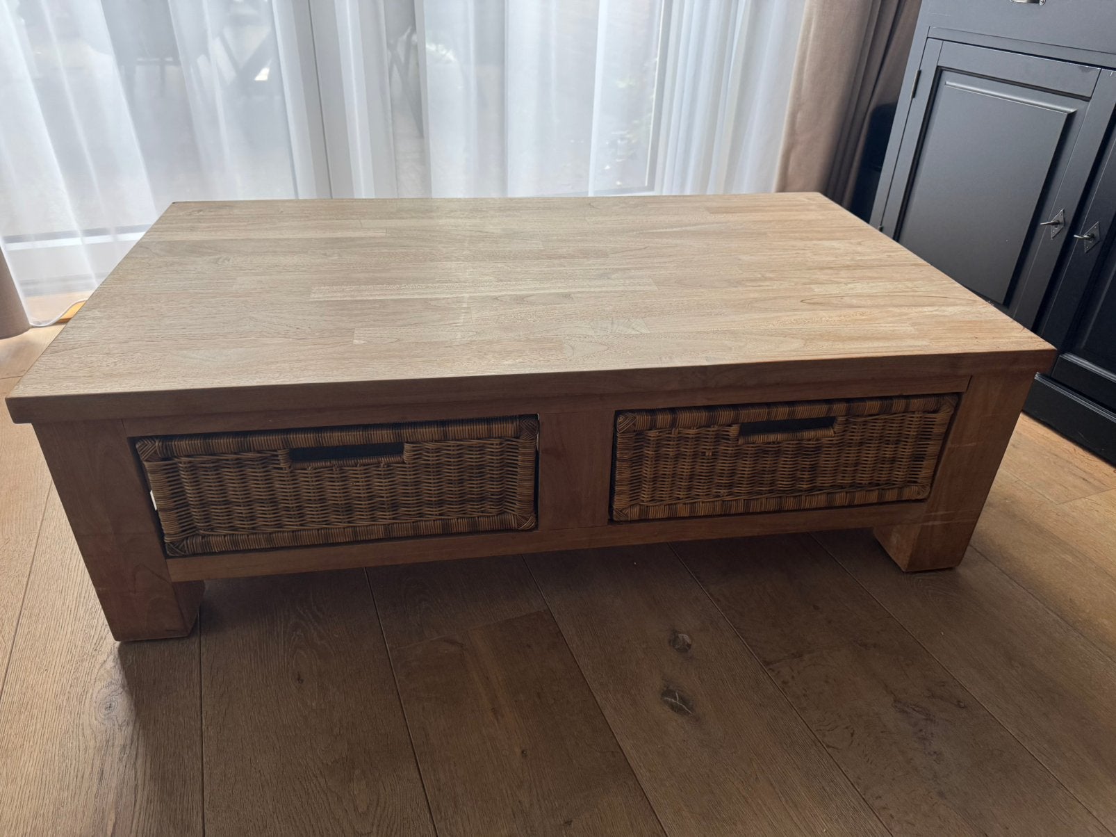 Teak massief houten salontafel, Ophalen, Zo goed als nieuw, 100 tot 150 cm
