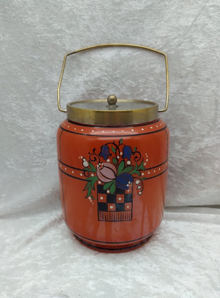 Art deco oranje glazen koekjespot, Ophalen of Verzenden