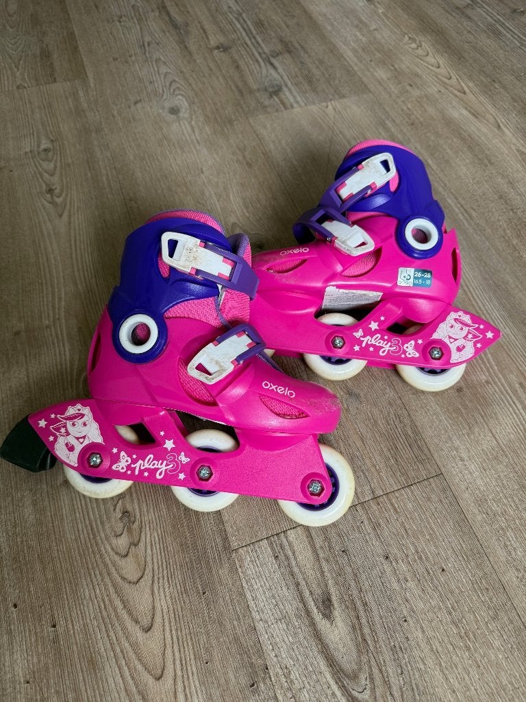 Kinderskates/skeelers van Decathlon Play3 roze/paars, Ophalen, Kinderen, Bescherming, Verstelbaar