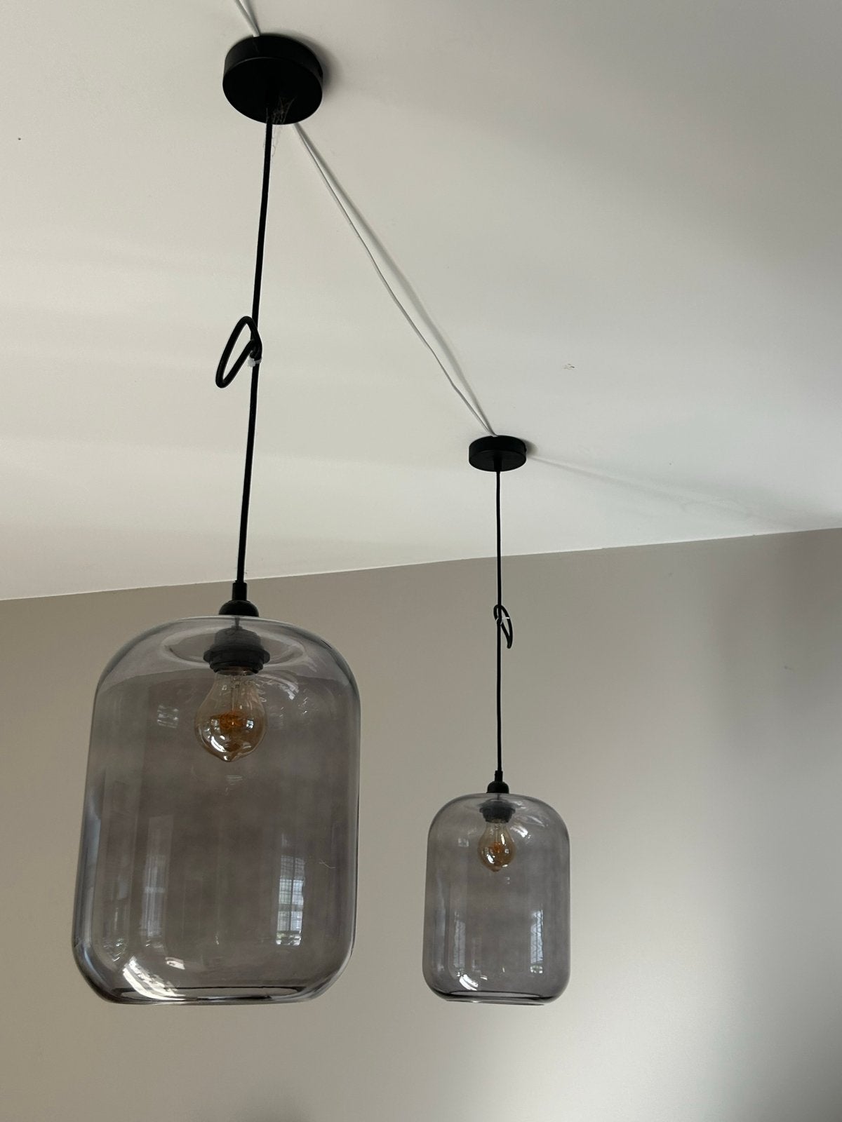Set van 2 glazen hanglampen - rookglas, Ophalen, Zo goed als nieuw, Glas