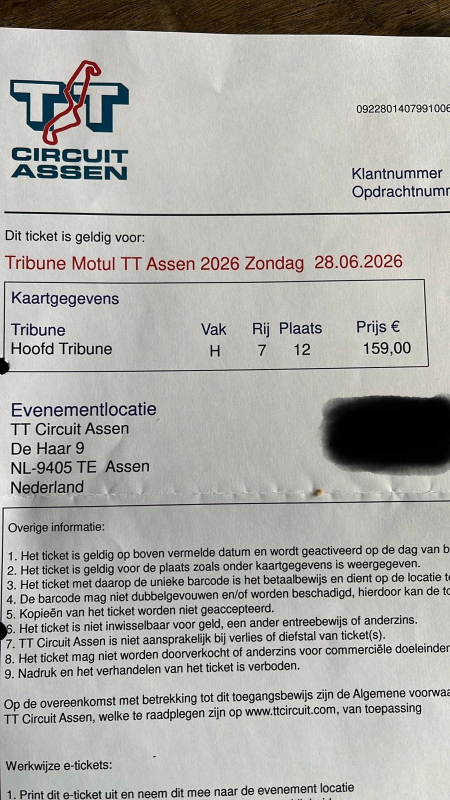 Tt assen kaartje hoofdtribune zondag, Tickets en Kaartjes, Eén persoon
