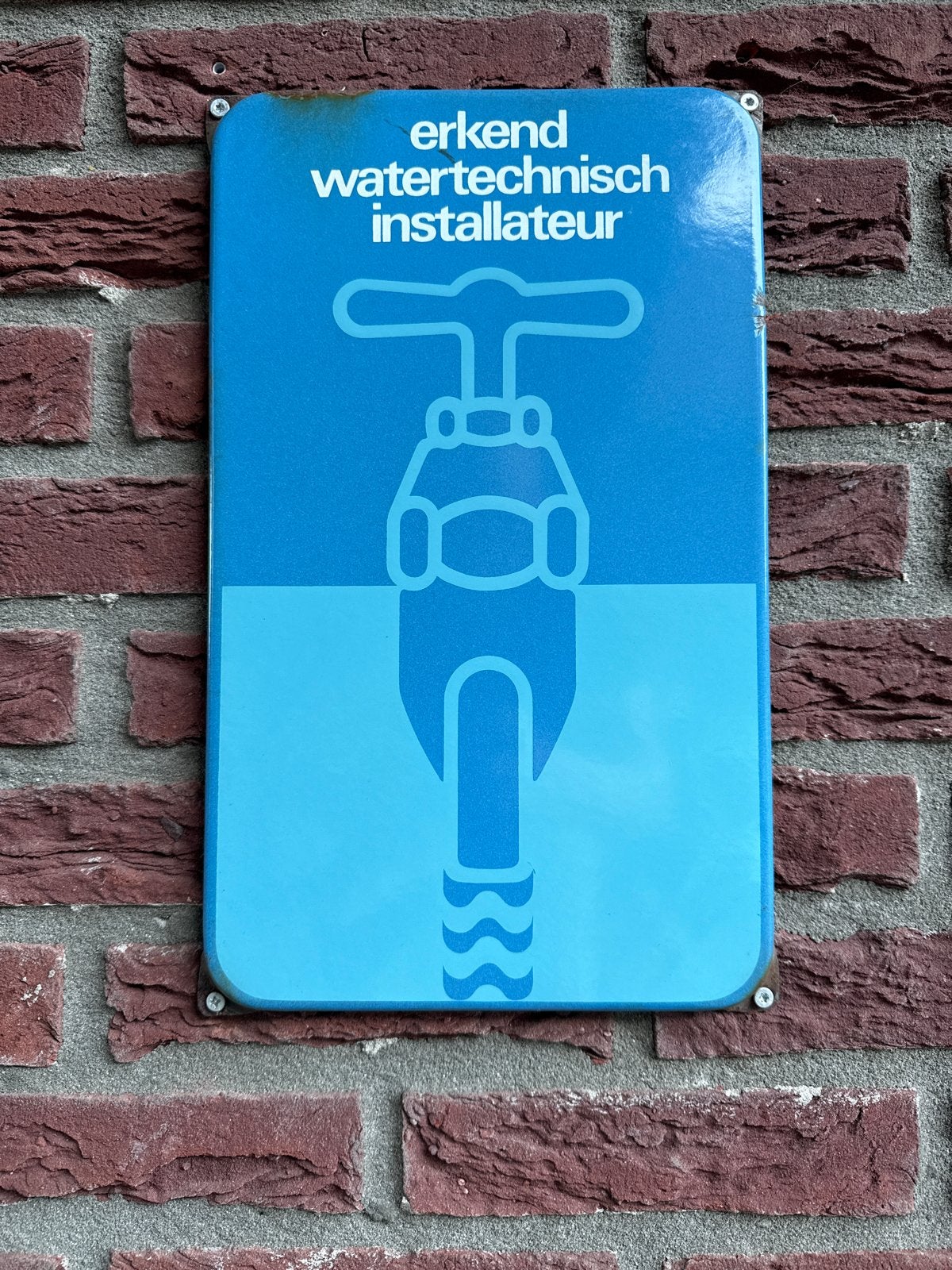 Emaille bord erkend watertechnisch installateur, Ophalen of Verzenden, Reclamebord