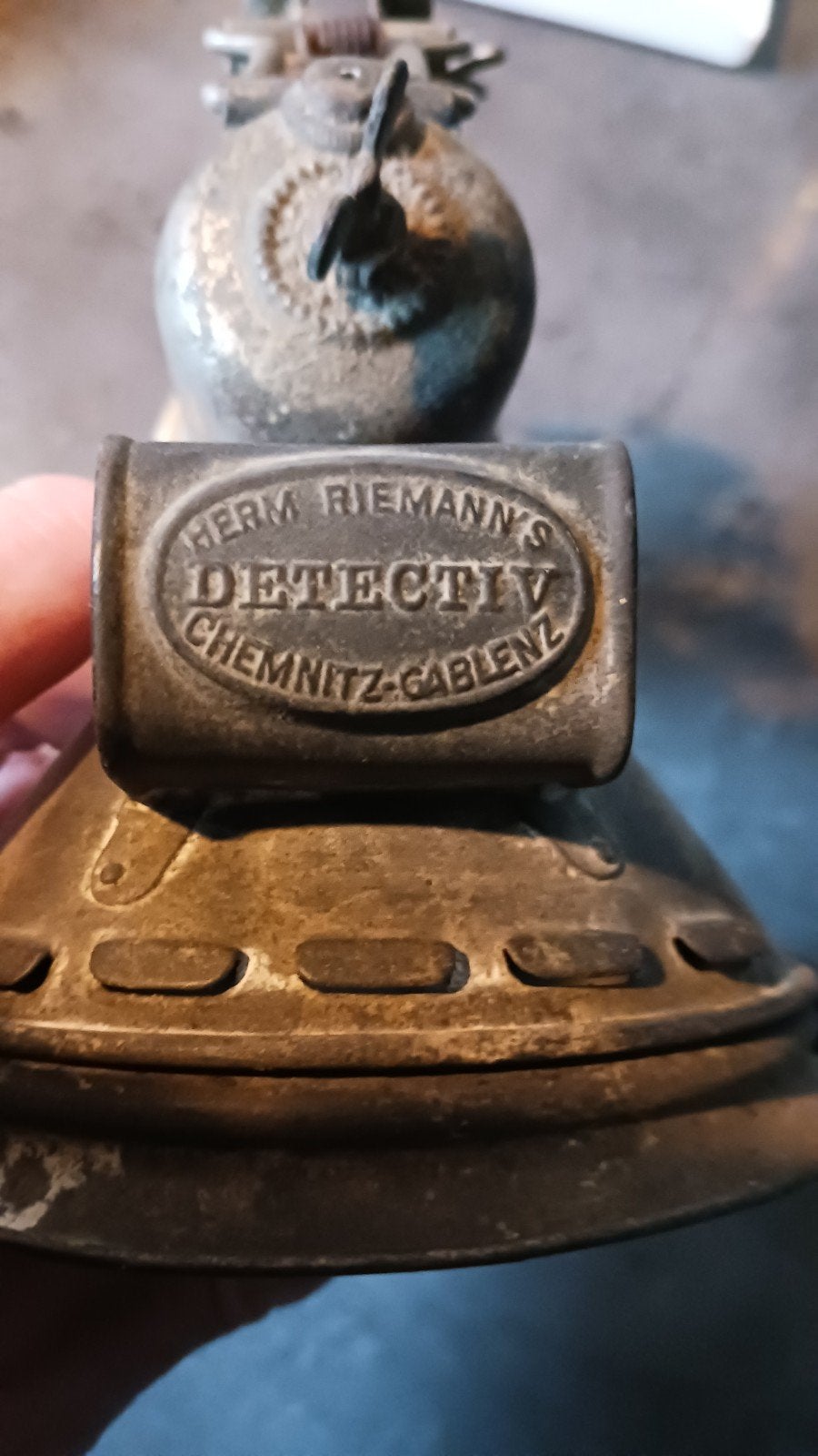 Antieke Herm Riemann's Detectiv fietslamp Chemnitz-Gablenz, Ophalen of Verzenden